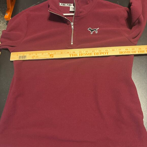 Victoria Secret Pink Women Maroon Dark Red Fleece 1/4 Zip Sweatshirt Size S - Picture 6 of 8
